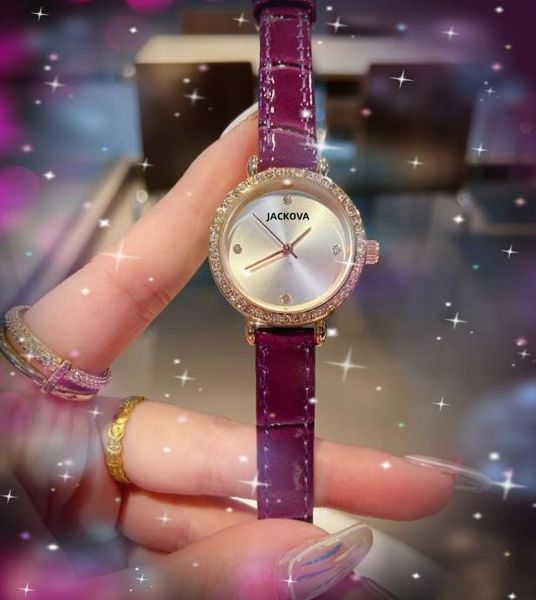 luxe vrouwen kleine wijzerplaat diamanten ring jurk horloges 24mm rood paars lederen riem Relogio Feminino Lady klassieke sfeer goed uitziende quartz horloge