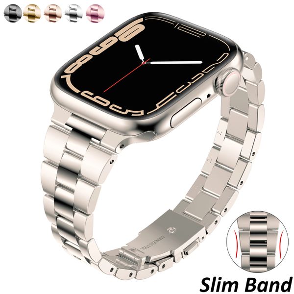 Bracelet de luxe en acier inoxydable pour femmes Bracelet de montre Apple Ultra 8 40mm 38mm 42mm 41 45mm pour iWatch Series 7 6 se 5 4 3 Fashion Metal Lady Thin Strap