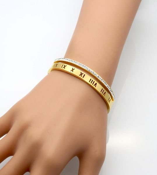 Brazalete de lujo con números romanos ahuecados estilo Mujer, joyería con circonita cúbica 5389501