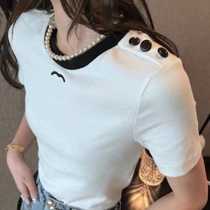 Luxe Dames T-shirt ontwerper Dames shirt letterknop mode slim fit T-shirt geborduurde letter zwart wit zomertop met korte mouwen