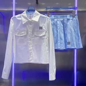Luxury Women Camiseta Falda Set de diseño Topas de blusa plisada Blusas de manga larga Camisas diarias de verano Outfts