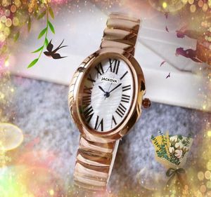 Mujeres de lujo tanque pequeño reloj de diseño simple forma ovalada esfera romana correa de acero inoxidable reloj oro rosa color plata lindo señora reloj de pulsera de cuarzo regalos