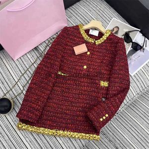 Luxe vrouwen tweedelige jurk 24ss vroege lente nieuwe Miui nagel kraal rand grof tweed geweven ronde hals jas hoog getailleerde kleine A rok set