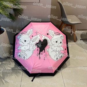 Parapluie de luxe pour femmes, chat rose, trois plis, Parasol d'extérieur, Parasol de luxe de styliste