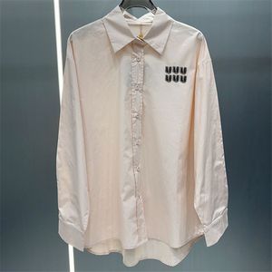 Carta de las mujeres blusa camisa tops diseñador de lujo blusas de manga larga cuello de solapa camisas de color sólido