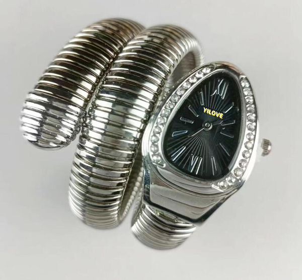 Reloj de lujo para mujer Movimiento de cuarzo Relojes de serpiente Bisel de diamante Plata Oro rosa Acero inoxidable Reloj de pulsera para mujer de alta calidad