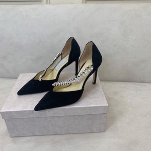 Luxe dames trouwschoenen echte lederen topkwaliteit designer sandalen met kristallen riem zwarte witte sexy dame jurkpompen met doos EU35-41