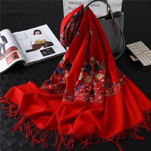 Écharpe de cachemire d'hiver de luxe-femme Foulard chaud Foulard Broderie Floral Echarpes Châle Dydy Tassel Mode Foulards Hijab volée