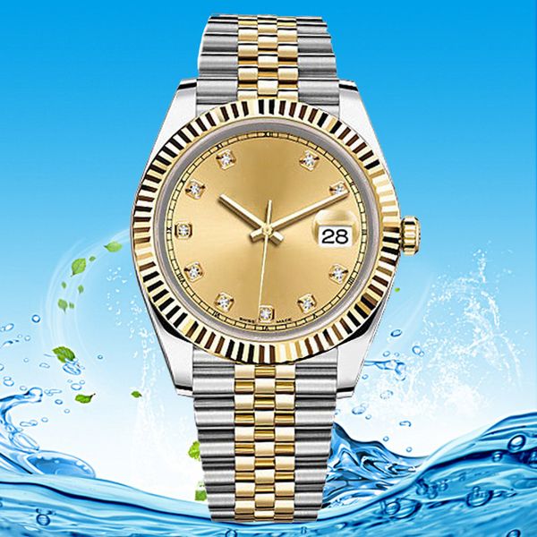 Reloj mecánico automático de lujo para mujer, reloj de pulsera de acero inoxidable 904L con diamantes negros y azules, esfera de oro amarillo de 36mm y 41mm, reloj luminoso resistente al agua