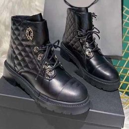 Bottes de luxe pour femmes marque en cuir véritable automne et hiver Martin boot plate-forme chaussures à talons plats taille 35-41 avec boîte