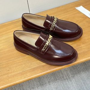 Chaussures habillées de luxe pour femmes, mocassins plats à bout rond, chaîne en cuir de veau brillant, plates-formes rouges vin, mules Oxford à enfiler, ballerines noires, sandales noires