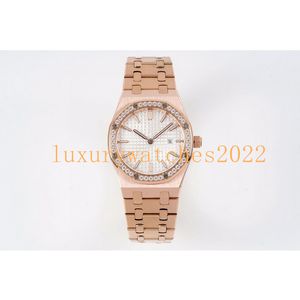 Montre de luxe en diamant pour femme 37 mm Ref.15550 mouvement à quartz/mécanique boîtier en or rose mode dame montres de glaçage verre saphir lumineux montre-bracelet en zircone cubique