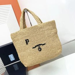 Luxe dames man zomer strand driehoeksontwerper schoudertassen weven raffia's tote strozak lady handtassen portemonnee spiegel kwaliteit geweven crossbody pochette clutch tas