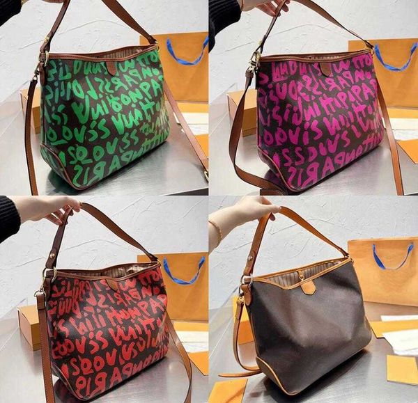 Monogramas de lujo para mujer Bolso tote de graffiti Bolsos de hombro de diseñador Francia Marca L Letras Lona impresa Ladys Cuero Crossbody Correa Bolso de compras