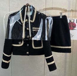 Luxe damesset designer rok Set herfst winter vest jas korte rok geavanceerde tweedelige retro rokken pak T654