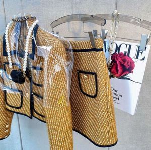 luxe damesset designer rok Set herfst winter vest jas korte rok geavanceerde tweedelige retro rokken Suit2023