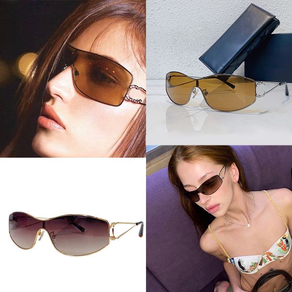Lunettes de soleil de luxe pour femmes, lunettes de soleil à masque ondulé surdimensionnées, résistantes aux UV400, options de mode et multicolores avec étui de protection CH4073-B