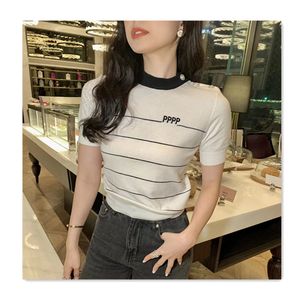 Suéter de lujo para mujer Suéteres de diseñador Prendas de punto Suéter de media manga Suéter fino a rayas Moda para mujer Impresión de letras Slim Fit Camiseta de punto Top de lana informal