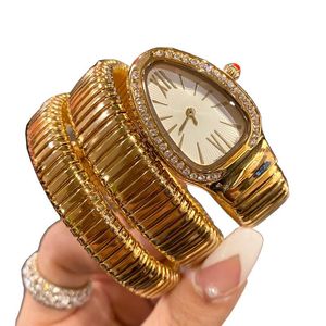 Reloj de mujer de lujo Pulsera serpentina Reloj de temperamento femenino Marca superior Diamante Correa de acero inoxidable Diamante de oro rosa Inserción Regalo de cumpleaños del Día de San Valentín