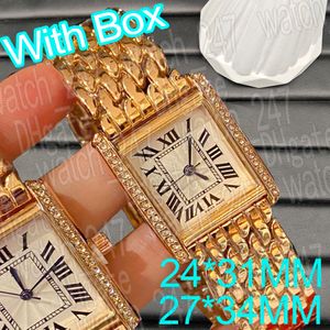 Montres de luxe pour femmes montres à quartz de mode de créateur son et sa montre ensemble montres de réservoir vintage diamant or platine montre rectangle cadeau en acier inoxydable