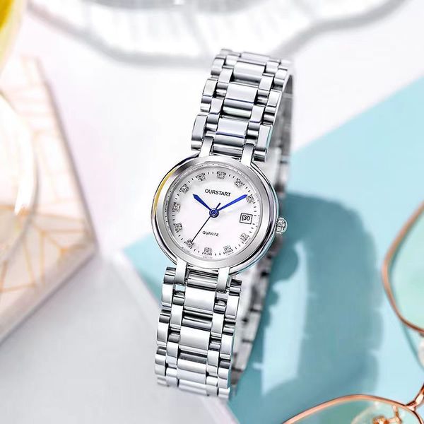 Relojes de lujo para mujer Con Calendario Diseñador Moda Temperamento simple Correa de acero inoxidable Cara de concha Corazón Luna Reloj de mujer fsffsd