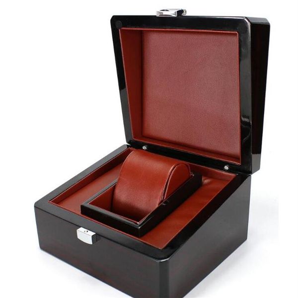 Boîte en bois de luxe pour certificat de montre Top cadeau bijoux Bracelet Bracelet boîtes affichage noir peinture en aérosol mallette de rangement Pillow290W
