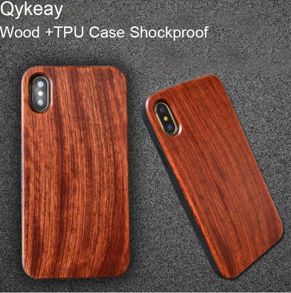 Cas de couverture de téléphone portable en bois de luxe pour iphone X 10 7 8 plus 6 6s 5s bois véritable + étui souple en TPU Protection complète pour Samsung Galaxy S9 S8 S7