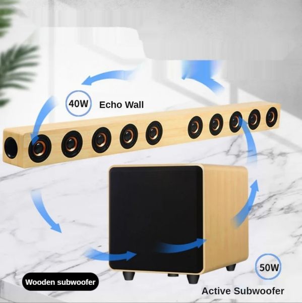 Altavoces de pared de madera de lujo Cine en casa Altavoz Bluetooth de madera 8 altavoces 2 Woofer Barra de sonido para TV Caja de sonido Subwoofer Sistema de sonido envolvente estéreo HIFI