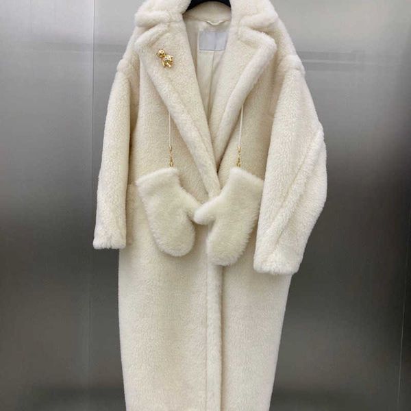 Manteau de laine de luxe Max Designer Teddy Cardigan Veste Mode d'hiver Manteaux de laine chauds Long col en V Coupe-vent Américain Femmes Vêtements Usa Taille XS-M