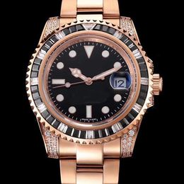 Montre de luxe 116610 40mm lunette de diamant de haute qualité en or rose 18K Asie 2813 mouvement automatique montres hommes