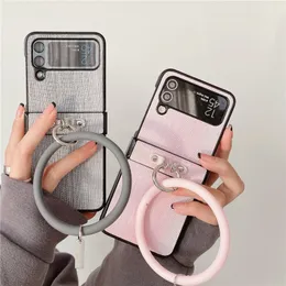 Pulsera de lujo Funda de cuero vintage para teléfono Vogue para Samsung Galaxy Folding Z Flip3 Flip4 5G Carcasa plegable duradera y elegante de color sólido con protección de bisagra