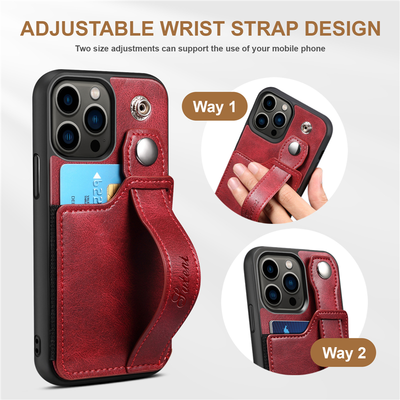 Luxury Wristband Leather Vogue Phone Case for iPhone 15 14 Plus 13 Mini 12 11 Pro Max XR XS Durable Retro Business Card Slots Wallet Kickstand Back Cover Shockproof