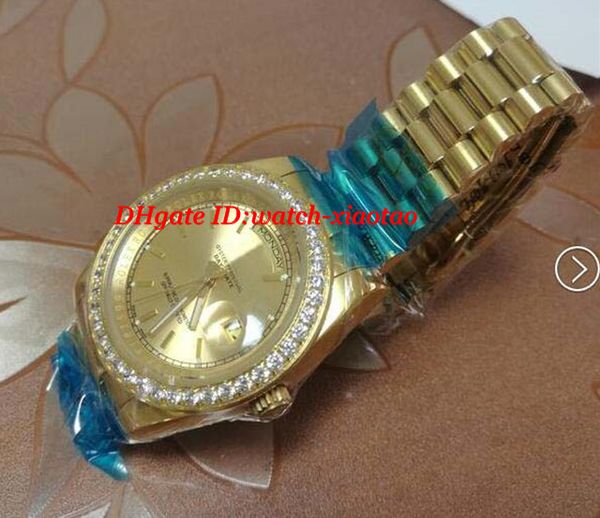 Montre-bracelet de luxe en or jaune 18 carats pour hommes, grand diamant solide, 41mm, automatique, montre pour hommes, qualité supérieure
