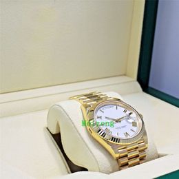 Luxe horloge GLOEDNIEUWE 40 mm president dag-datum 40 mm 228238 18K geel goud wit horloge met Romeinse wijzerplaat