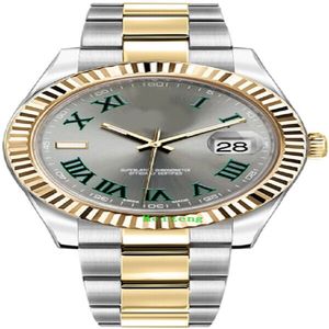 Montre-bracelet de luxe flambant neuf Datejust II 41 mm 18 carats YG superalliage 904L anthracite Wimbledon vert romain