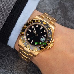 Luxe horloge GLOEDNIEUWE automatische herenhorloges GMT II 40 mm 116718 zwarte wijzerplaat met geelgouden Oyster-armband