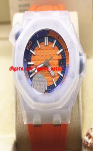 Luxe polshorloge Diver Orange Dial Stooa070ca01 Rubber Bracelet Mechanical Watch Men Heken van topkwaliteit nieuwe aankomst3541069
