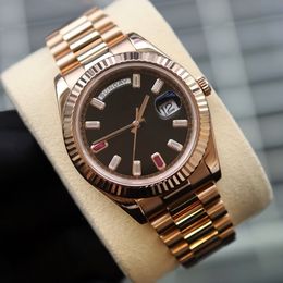Tourne de bracelet de luxe Menside automatique des montres automatiques Date II Watch 41mm 218235 Black Diamond and Ruby Dial Rose Gold Band