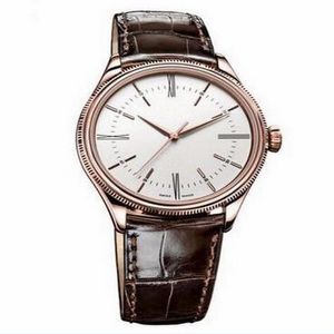 Montres-bracelets de luxe en or argenté 18 carats cadran blanc bracelet en cuir noir marron mécanique automatique 50509 montres pour hommes
