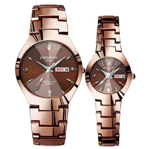 Luxe Horloges Quartz Horloge Fashion Business Horloge Mannen Vrouwen Tungsten Staal Koffie Goud Paar Uur Set Paar Horloges for245y