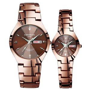 Luxe polshorloges Quartz PolsWatch Fashion Business Watch Men Women Tungsten Steel Coffee Gold paar uur Set paar horloges for297d