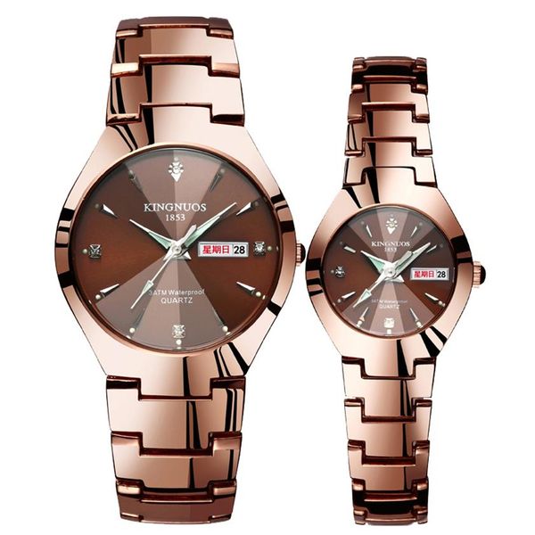 Montres-bracelets de luxe Montre-bracelet à quartz Montre d'affaires de mode Hommes Femmes Acier au tungstène Café Or Paire Heure Ensemble Couple Montres for245y