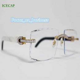 Luxe y2k zonnebrillen Clear bril Glazen klassieke witte lens Accepteer aangepaste vvs moissanite mannen vrouwen mode sieraden