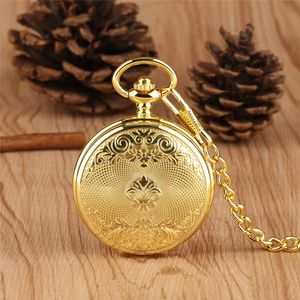 Luxe Geel Gouden Mechanische Hand Wind Zakhorloge Mannen Vrouwen Klok Arabisch Cijfer Unisex Horloges Ketting Hanger Ketting Geschenken