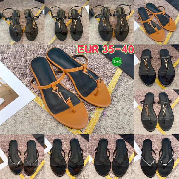 Luxury Ys Slides Femmes Designer Slippers Sandales plates Black Patent Brund Brown Summer Beach Slipper Joni Rimestones Slide Cassandra Cassandra Skin Slal