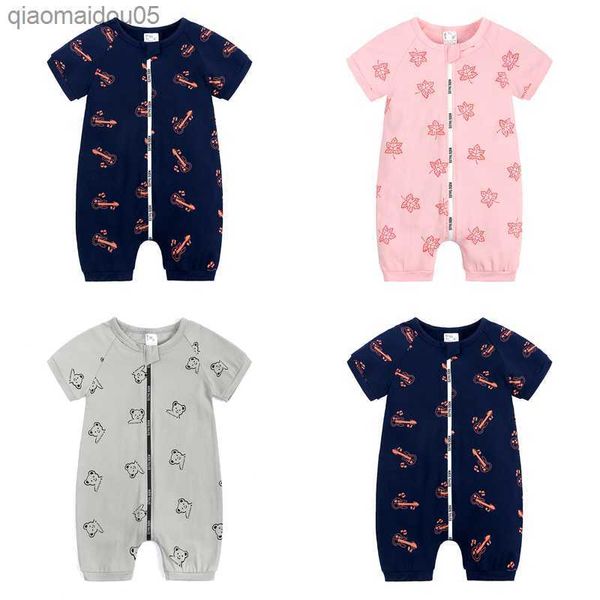 Trajes de dormir con cremallera de lujo Ropa para niñas bebés Mameluco de una pieza O-cuello Algodón Dibujos animados Niños Pijamas Body para recién nacido 3-24 meses L230712