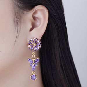 Luxury Zircon papillon femme oreille à oreilles Autrichien Crystal Elegant Style Accessoires Email Email DJ-02A