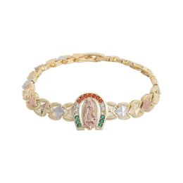 Luxe Zirkoon Virgen de Guadalupe ID Tricolor Armband 14K Vergulde Mode-sieraden Armband Dames