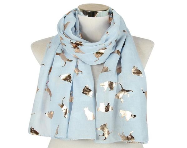 Luxury2020 Mode Mignon Chat Imprimer Feuille D'or Écharpe Châles Femmes Doux Long Motif Animal À La Mode Wrap Foulards Hijab 5 Couleur 1049171