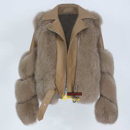 Manteau de fourrure véritable de luxe veste d'hiver femmes renard naturel vêtements d'extérieur en cuir véritable détachable Streetwear Locomotive